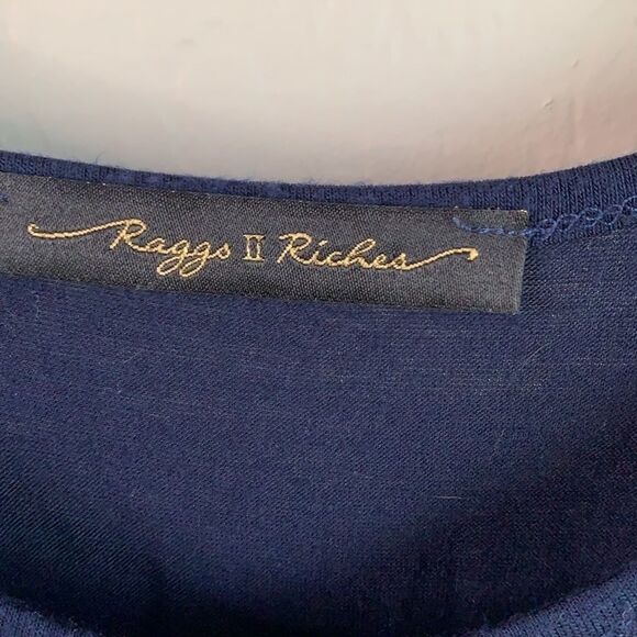 Raggs II Riches tank top navy blue spaghetti straps lace embellishment on bottom - Picture 5 of 6